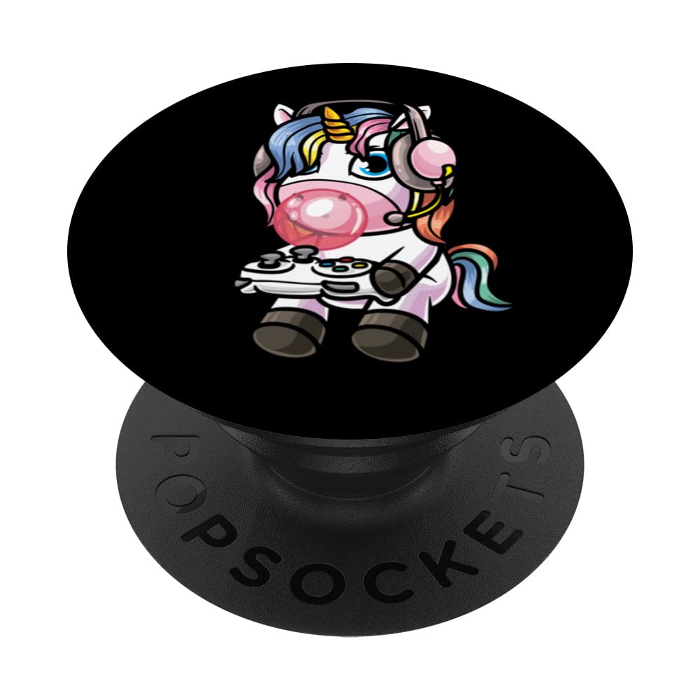 Unicorn Playing Video Games Gamer With Gamepad Women Girls PopSockets Swappable PopGrip