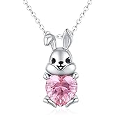 Twoowl Bunny Necklace 925 Sterling Silver Easter Rabbit Pendant Necklace Animal Jewelry Gifts for Women Birthday