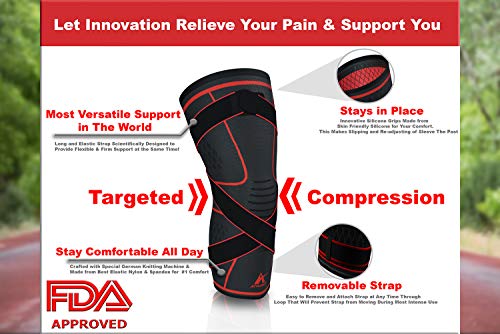 Athledict Knee Brace Compression Sleeve with Strap for Best Support & Pain Relief for Meniscus Tear, Arthritis, Running, Basketball, MCL, Crossfit, Jogging, Post Surgery Recovery for Men & Women XL - Thumbnail 4
