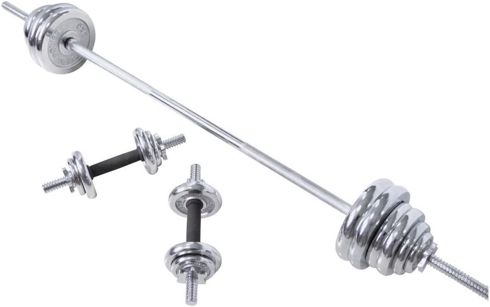 Pro Fitness Chrome Barbell & Dumbbell Set 50kg. Amazon.co.uk Sports