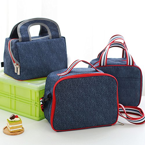 Insulated Lunch Bag Cooler Tote Bags For Women Men Kids, Travel Picnic Foods Box Drinks Thermal Carry Bag Container Organizer Case Handbag (Square Blue&Grey grey straps, 9x7x6.3inch)