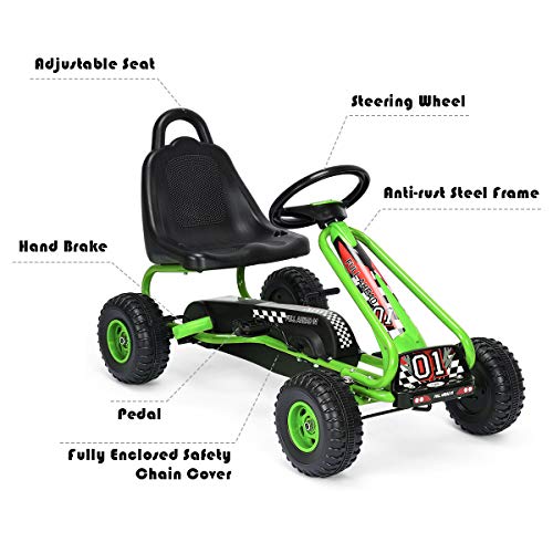 HONEY JOY Go Kart for Kids, 4 Wheel Pedal Powered Go Cart with Steering