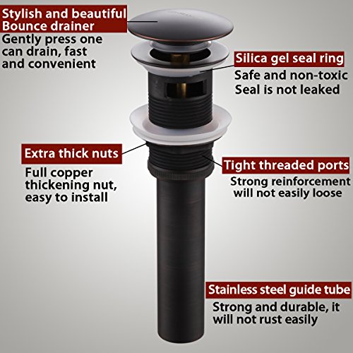 RBROHANT 1 5/8" Bathroom Vanity Pop Up Drain, Oil Rubbed Bronze Vessel Sink Drain Stopper With Overflow