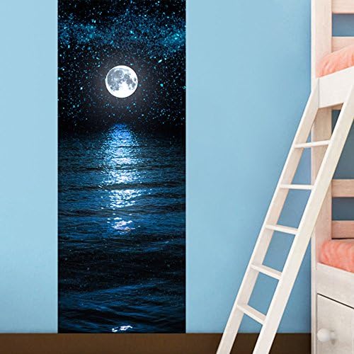 3D Vivid Removable Wall Decor Door Panel Decal of Sliding Door Cover Party Accessory Wallpaper Stickers for Home Decoration-No Damage to Door (Water Moon)