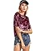 Romwe Women's Velvet Raw Edge O Neck Short Sleeve Casual T Shirt Top Burgundy L
