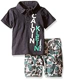 Calvin Klein Baby-Boys Jersey Polo Shirt and Camo Twill Shorts, Gray, 24 Months
