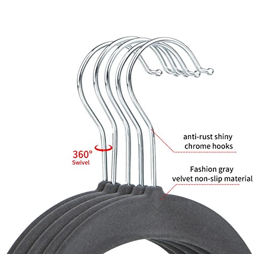 TIMMY Velvet hangers 30 Pack Nonslip Ultra Thin Clothes hangers Heavy duty Coat Hangers with Swivel Hook (Gray) - Thumbnail 2