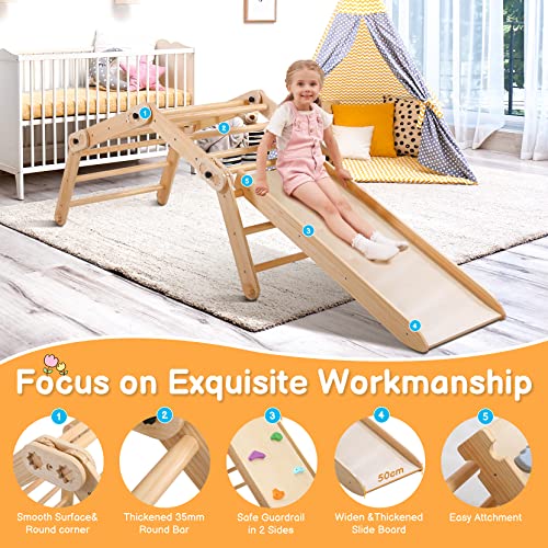 Dripex Pikler Triangle Climber with Ramp, 8 in 1 Foldable Wooden