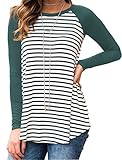 Halife Women Raglan Sleeve Stripe Pattern T-Shirt Loose Casual Tops Green XXL 2X