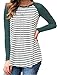 Halife Women Raglan Sleeve Stripe Pattern T-Shirt Loose Casual Tops Green XXL 2X