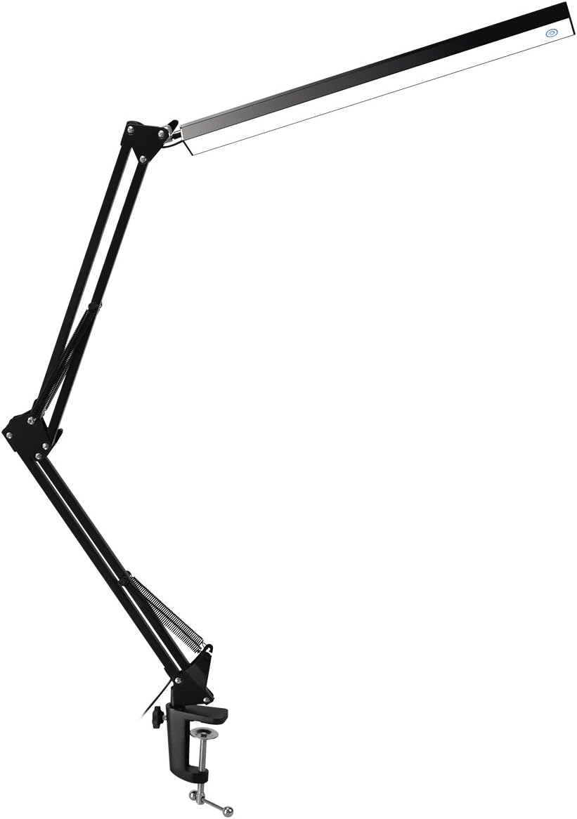 BZBRLZ Metal LED Swing Arm Desk Lamp with clamp, Dimmable Architect Drafting Lamp for Study/Reading/Office/Work, 3 Brightness Levels, Touch Control (Black)