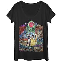 Beauty and the Beast Stained Glass Womens Graphic Scoop Neck