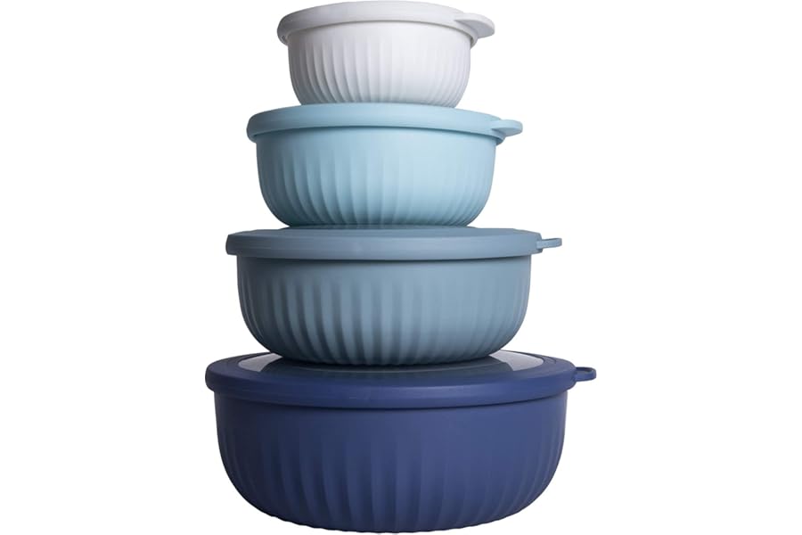 COOK WITH COLOR Prep Bowls with Lids- Wide and Deep Nesting Plastic Small Mixing Bowl Set with Lids, 8 Piece Set - Wide Bowls Book