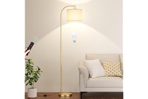 AMBIMALL Arc Floor Lamp with Remote and Stepless Dimmable Bulb, Colors Temperature & Brightness Adjustable, Gold Floor Lamps for Living Room（Deep Beige Shade & Gold Pole）