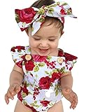 LOliSWan Newborn Kids Baby Girls Clothes Floral Outfits Set Lace Romper Suit Baby Headband (White, 3-6 Months)