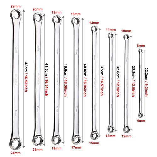 BULLTOOLS Extra Long Double Box End Wrench Set Chrome Vanadium Steel