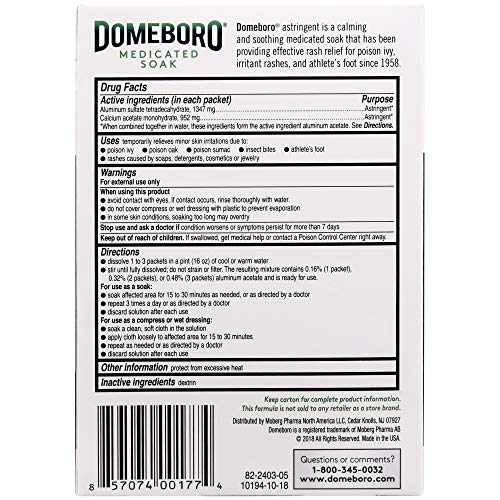 Domeboro Soothing Soak Rash Relief Plus Drying Action Powder Packets