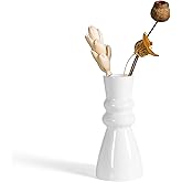White Small Ceramic Bud Vase for Modern Home Decor, Flower Vase for Centerpieces, Twist Minimalist Style Fit Table, Shelf, Fireplace, Bedroom, Kitchen, Living Room, Office (White, High Round)