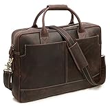 Iswee Leather Attache Briefcase Business Bag Shoulder Messenger Satchel Bags For Laptop Macbook for Men (Large Dark Brown)