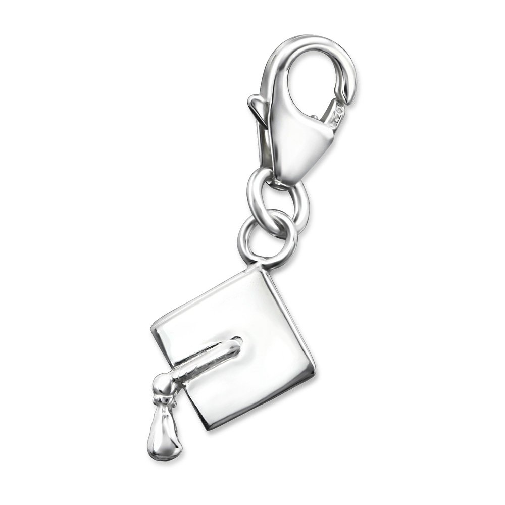 The Rose & Silver Company Women 925 Sterling Silver Graduation Cap Shaped Charm with Clip On Clasp