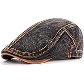 IDASHPO Unisex Denim Newsboy Hats Flat Ivy Gatsby Cabbie Driving Adjustable Berets Hat Cotton Dad Cap for Men Women.