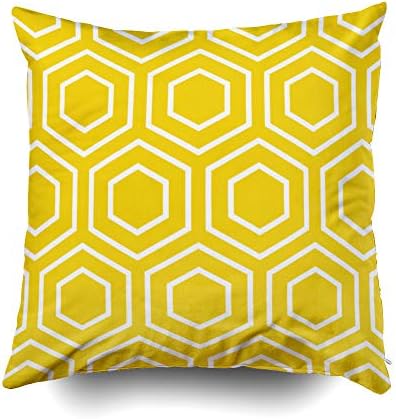 Musesh Christams Lemon Yellow Hexagon Pattern Cushions Case Throw Pillow Cover for Sofa Home Decorative Pillowslip Gift Ideas Household Pillowcase Zippered Pillow Covers 18X18Inch