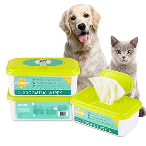 PUPMATE All Natural Pet Grooming Wipes, 100 Fresh Counts, Extra Moist & Thick, Rapid Deodorizing and Cleanup, Hygienic and Hypoallergenic Pet Care for Dogs & Cats, Puppies & Kittens (Aloe)