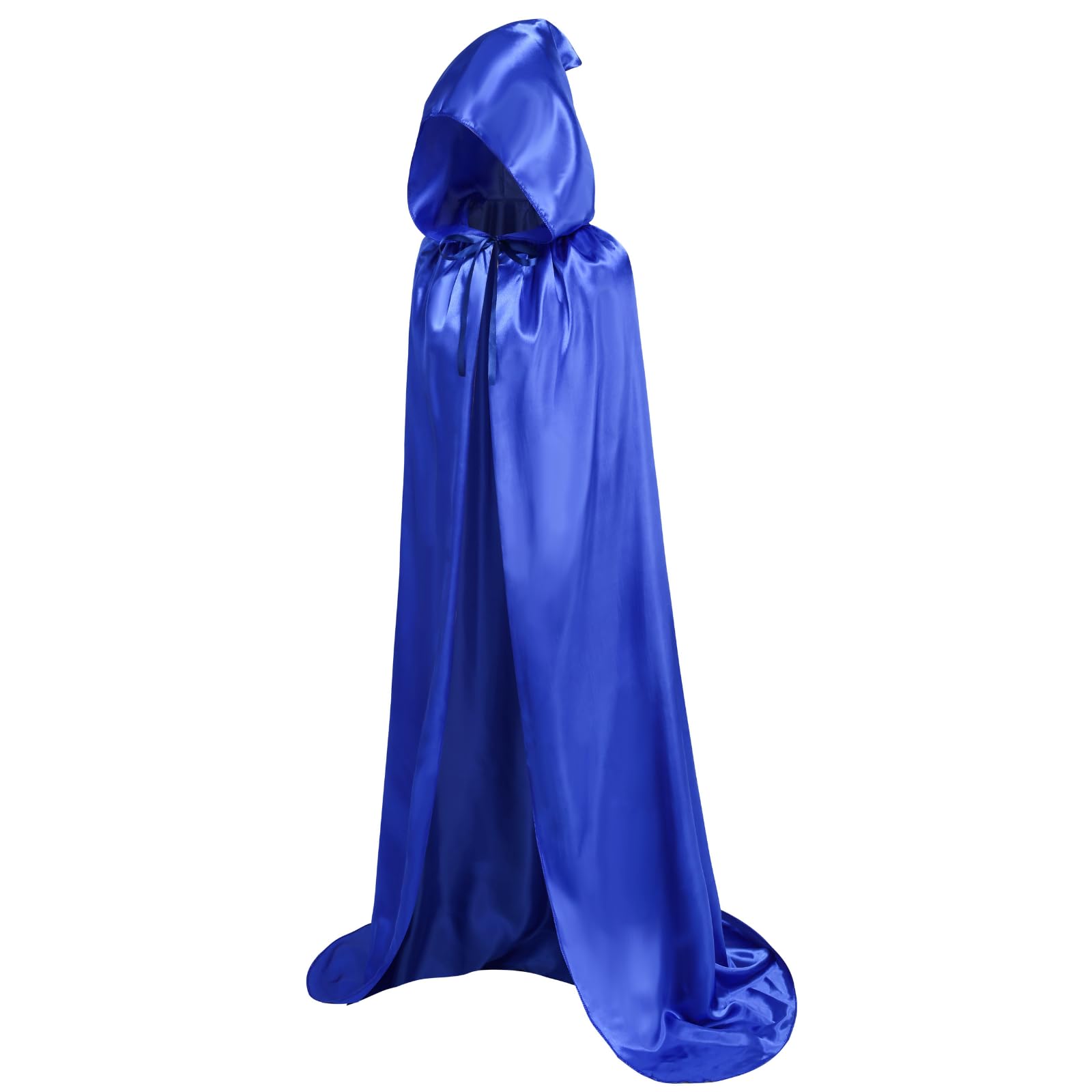 HAPNBCELE Unisex Adults Satin Cape Hooded Cloak, Wizard Fairytale Cosplay Fancy Dress for Halloween Christmas Carnival Party (Sapphire Blue, 110cm/43.31”)