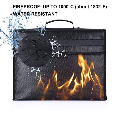 SPLF Fireproof and Waterproof Document Bag, Fire Proof Safe Box for Important Document Organizer Storage, Messenger Bag Briefcase with Zipper Shoulder Strap for Men & Women, Black
