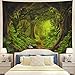 Tushelia Forest Nature Tree Cave Wall Hanging - Misty Forest Stream Through Rainforest Landscape Jungle Creek Psychedelic Tapestry for Living Room