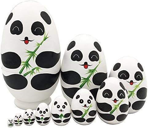 Pivizon 10 Pieces Set of Russian Nesting Dolls Panda Matryoshka Wooden Dolls for Kids Toy Birthday Gift Idea for Son &amp; Daughter