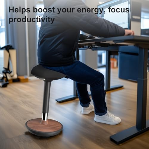 ERGO COLLECT Standing Stool with Rocker Function - Ergonomic Desk Stool Height Adjustable (59-84 cm) & Non-Slip Base, Swivel Chair for Office, Teaching, Home (Dark Walnut)