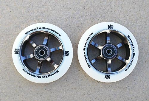 110mm DIS White Guns 6-Spoke Metal Core Scooter Wheels (Pair -2 Wheels) with ABEC-11 Bearings and Spacers Installed