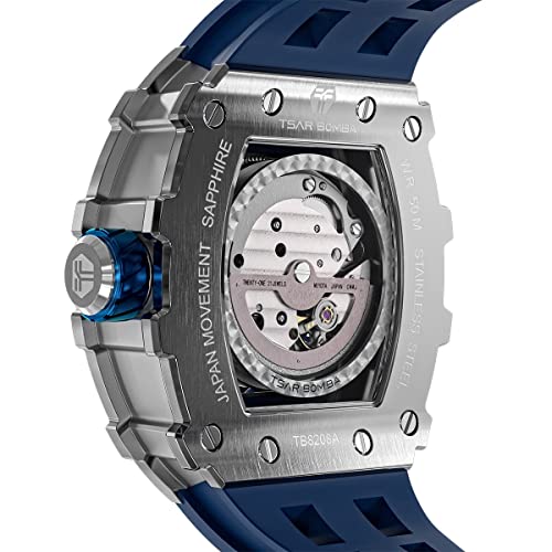 TSAR BOMBA Men's Automatic Watches Luxury Men's Watch Stainless Silicone Strap Waterproof Big Dial Gift 8228
