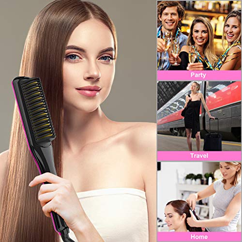 Hair Straightener Brush - JURGEN K Ionic Hair Straightening Brush with Anti-Scald, Auto Temperature Lock, Auto-Off and MCH Ceramic Feature, Dual Voltage Hair Straightener Comb for Home, Travel & Salon