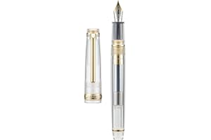 WIKULT Jinhao 82 Acrylic Fountain Pen, Iridium Medium Nib with Ink Converter, Transparent Unqiue Design Smooth Writing Pen (Gold Trim)
