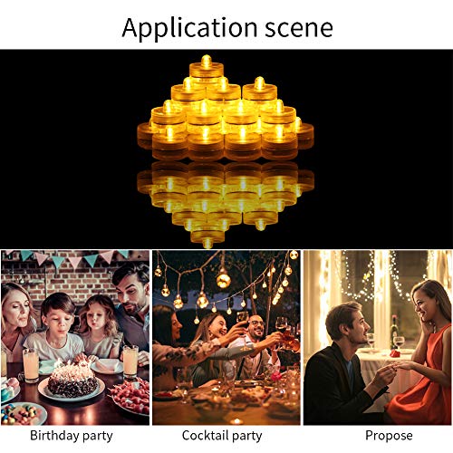 JINHEZO 100 Hours The Above Party Waterproof Wedding Underwater Battery Sub Seasonal & Festival Celebration Flameless LED Tea Light 24 Pack Yellow, 24 Pcs
