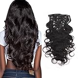 OrderWigsOnline Human Hair Clip In Hair Extensions Body Wave 100% Virgin Remy Human Hair 7 pieces 100gram/3.6oz 8A Grade for Thin Hair 12Inch Natural Black