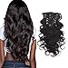OrderWigsOnline Human Hair Clip In Hair Extensions Body Wave Virgin Remy Human Hair 7 pieces 100gram/3.6oz 8A Grade for Thin Hair 12Inch Natural Black