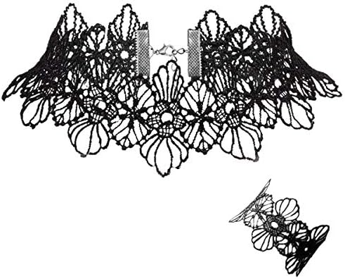 Black Lace Gothic Vintage Stylish Romantic Black lace Slave Bracelet Wristband Ring Set Halloween Christmas Party Bracelet Popular