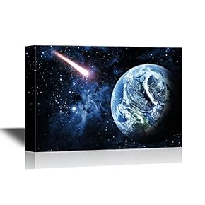 Astronomy Canvas Wall Art - Red Planet and The Earth in Beautiful Space - Gallery Wrap Modern Home Art | Ready to Hang - 12x18 inches