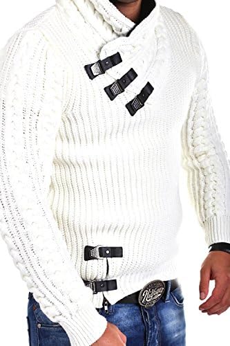 Tazzio Knit Sweater with Buckles 15-462 [White, XL]