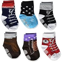 Kakalu Todder 6 Pairs Non Sikd Shoe Socks Infant Baby Boy Anti Slip Cotton Cozy Ankle Low Cut Footsocks Sneakers Crew Walker Socks with Grips for 12-24 Months