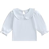 Toddler Baby Girl Fall Clothes Perter Pan Collar Solid Long Sleeve T-Shirt Pullover Shirts Top Outfit
