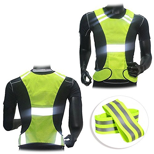 FITNESS MANIAC Adjustable Running Walking Cycling Riding High Visibility Reflective Safety Vest Straps Breathable Holes Outdoor Jogging Gear Security Night Reflector 2X Arm Bands