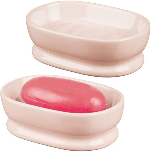 Amazon Com Mdesign Decorative Ceramic Bar Soap Dish Tray For