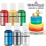 US Cake Supply by Chefmaster Airbrush Cake Pearlescent Shimmer Metallic Color Set - The 6 Most Popular Metallic Colors in 0.7 fl. oz. (20ml) Bottles
