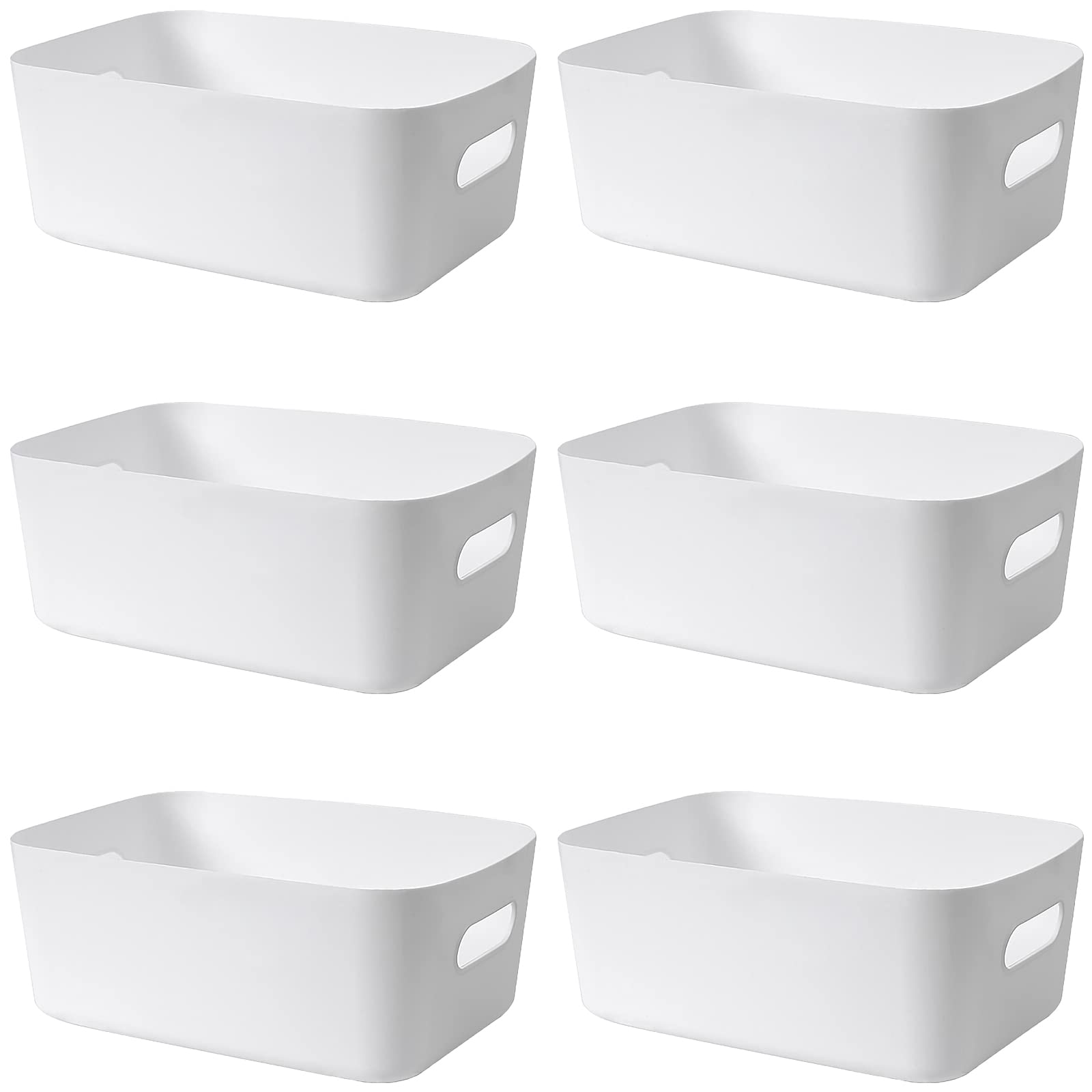 Mofeisor 6 Packs Plastic Storage Baskets with Handles, Cupboard Storage Boxes for Bathroom, Office, Kitchen Organiser Storage Box, White, 25 x 17.5 x 10 cm — image 1