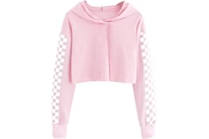 Imily Bela Kids Crop Tops Girls Hoodies Cute Plaid Long Sleeve Fashion Sweatshirts
