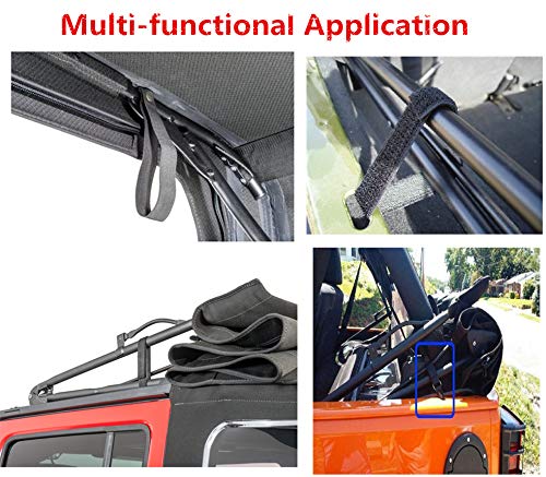 MFC Rear Window Roll Up Snap Straps & Soft Top Sunrider Straps, for Jeep Wrangler 2007-2019, Black - Thumbnail 4
